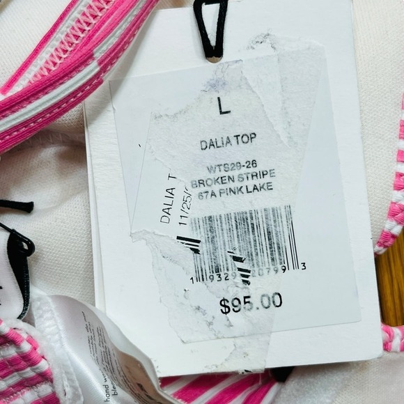 Onia NWT Dalia Pink and White Broken Striped Underwire Demi Cup Bikini Top Large - Picture 7 of 15